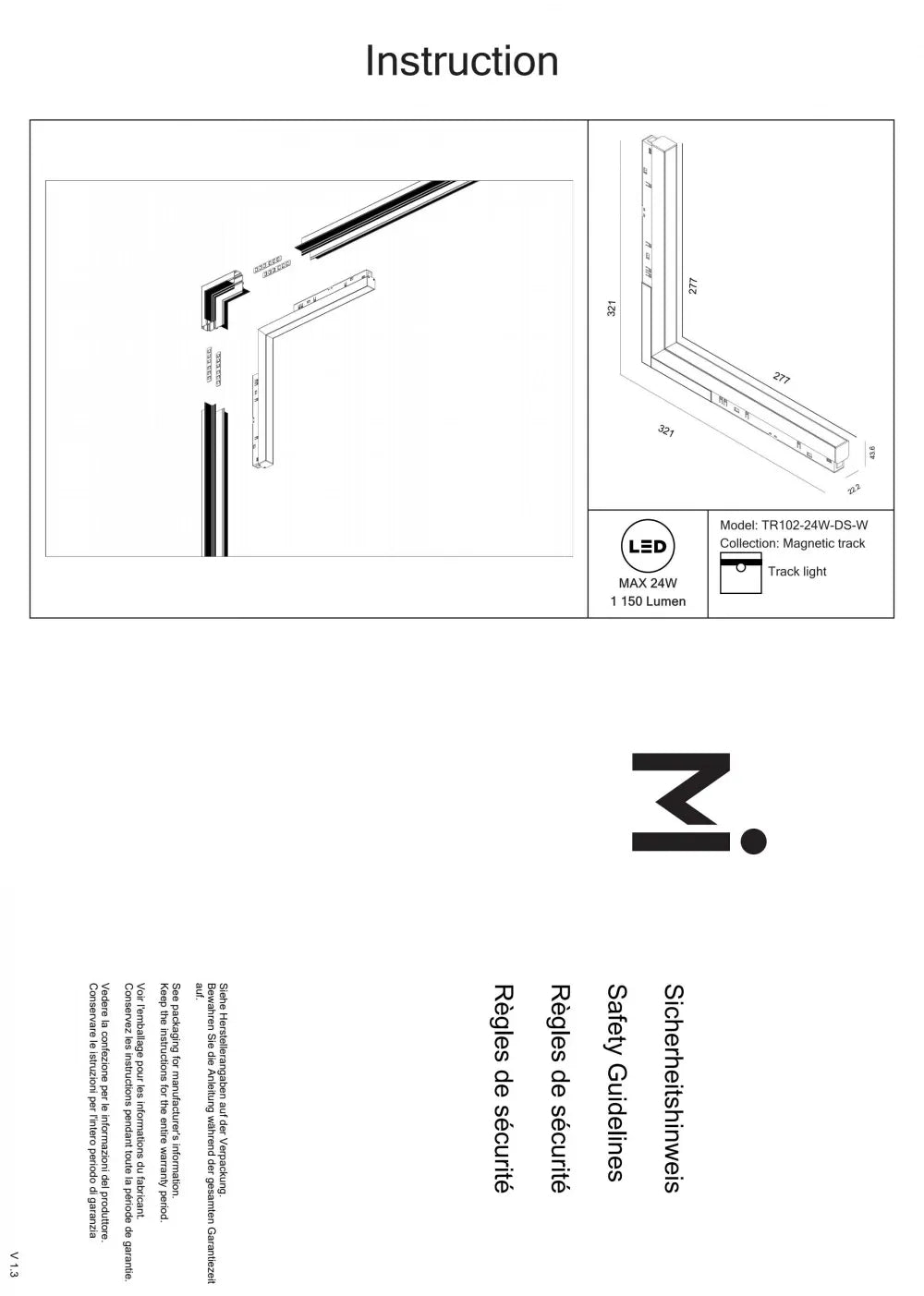 Spot dimabil smart pentru sina Exility din Aluminiu Alb H4.4xL32.1cm 24W 1150lm 2700-6000k Basis Angle