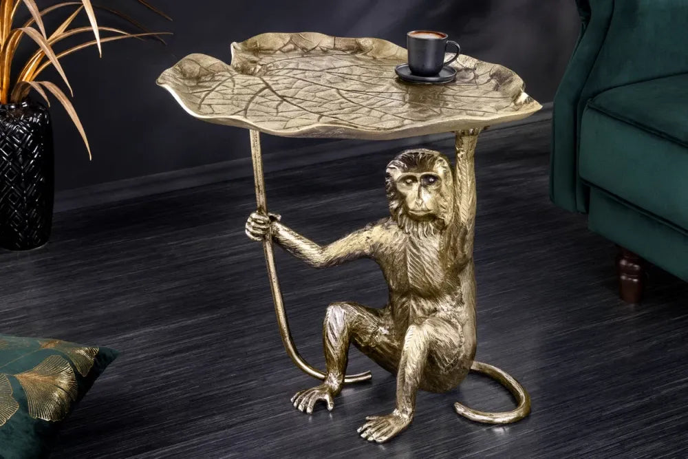 Masuta laterala din Metal Auriu L55xH55cm Wildlife monkey