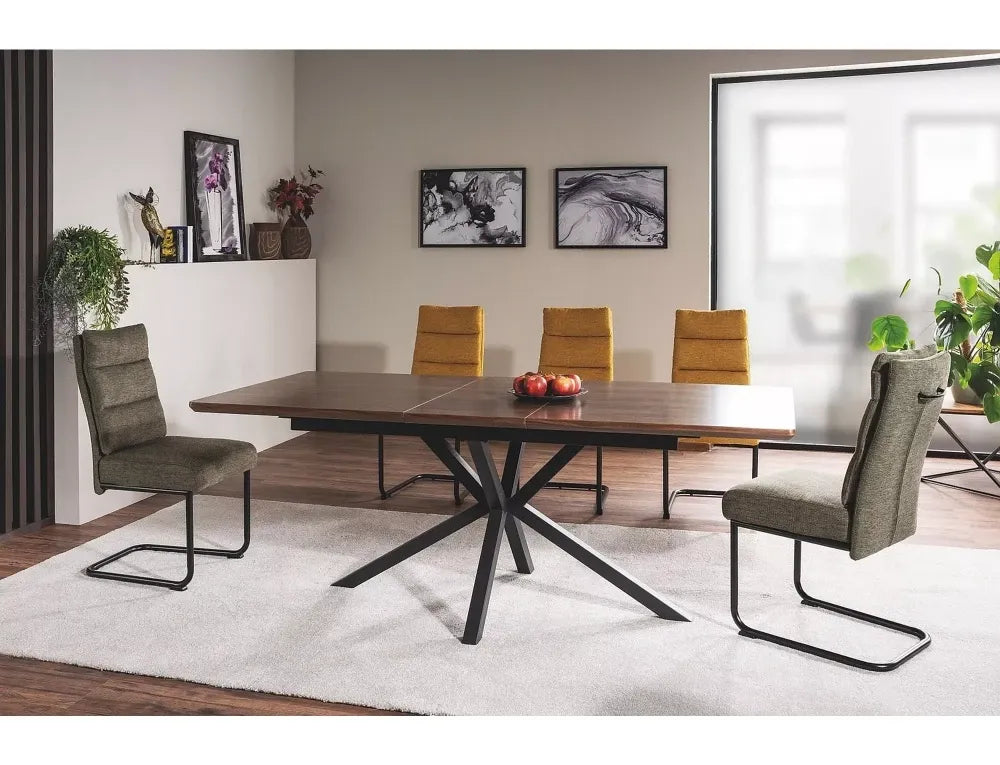 Masa extensibila din MDF+Furnir Maro nuc si Metal Negru L160-200xH75cm Logan