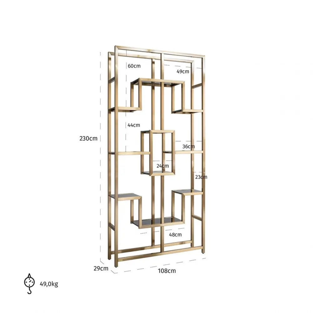 Raft din Sticla securizata Negru si Metal Auriu periat L108xH230cm Magnus Richmond Interiors