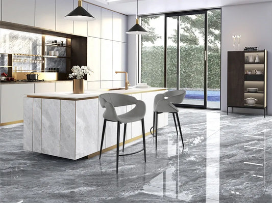 Scaun de bar din Metal Negru si Poliester Gri L52xH93cm Giro II