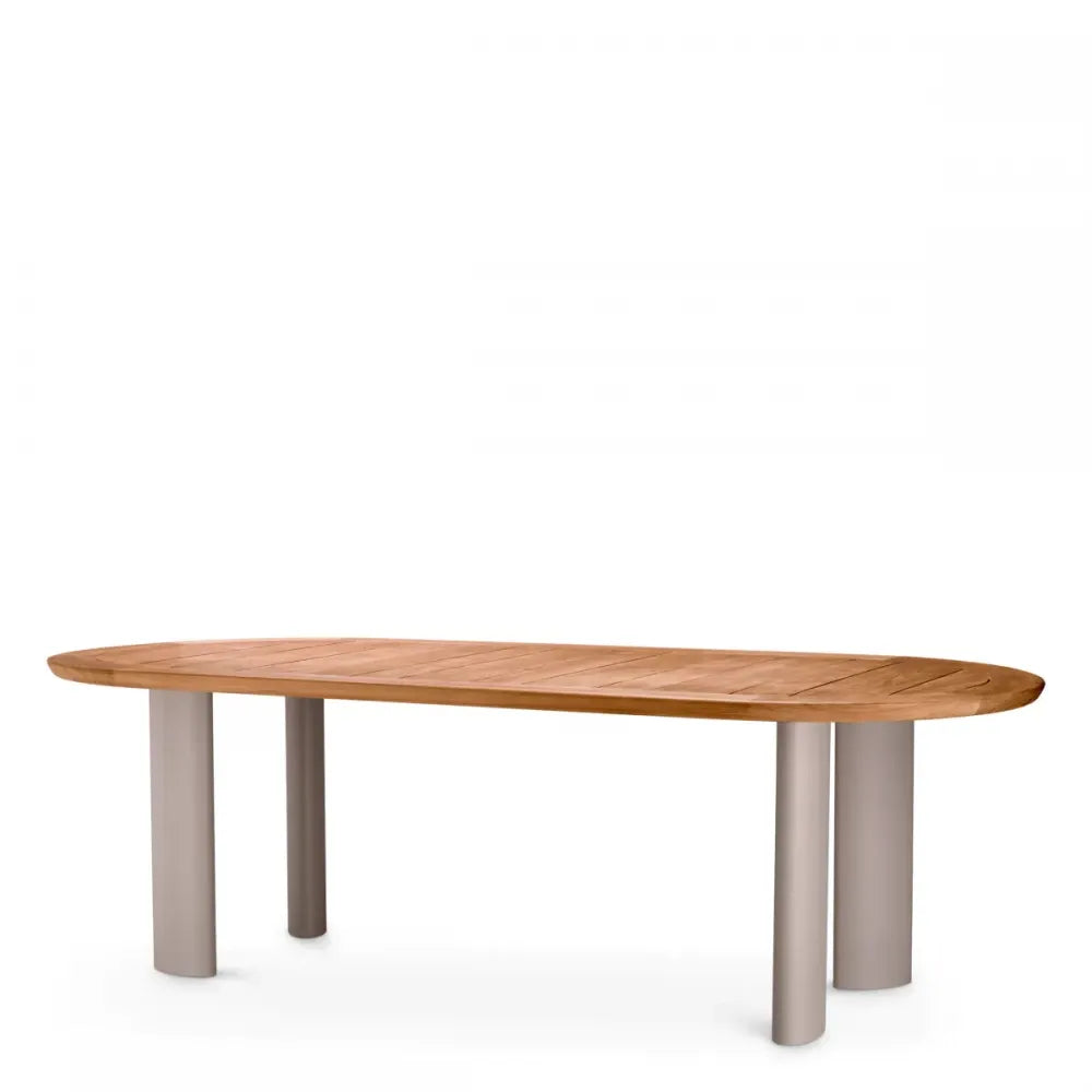 Masa de exterior din Metal Bej si Lemn de tec Maro H75.5xL247cm Mogador Eichholtz
