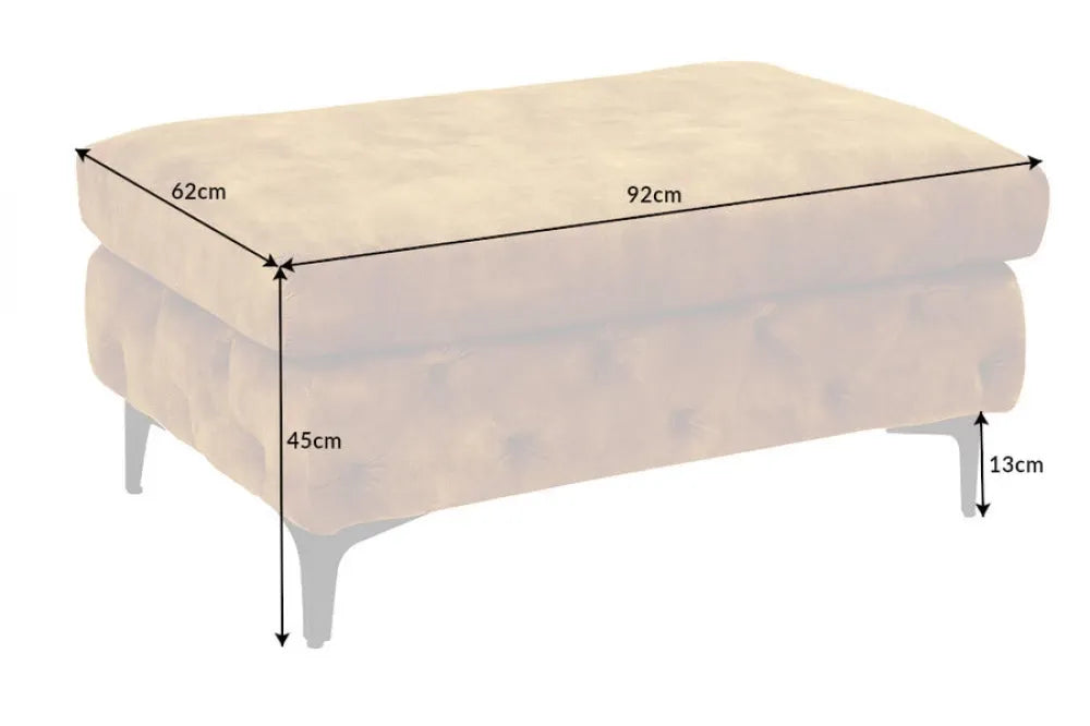 Puf din Metal Negru si Catifea Galben H45xL92cm Modern Barock