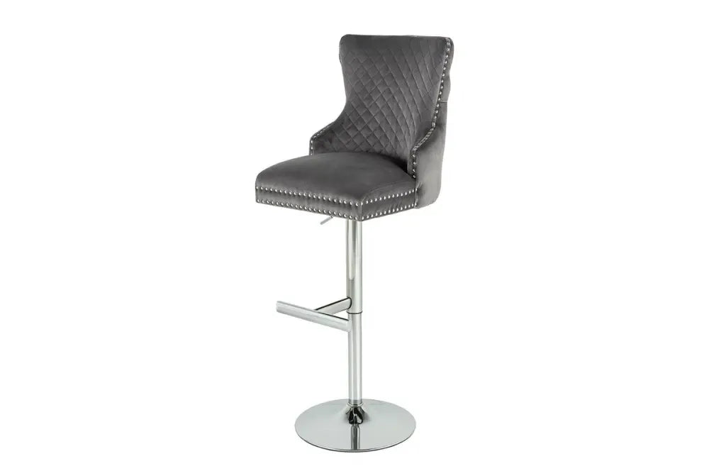 Set 2 scaune de bar din Otel inoxidabil Argintiu si Catifea Gri H108-130xL50cm Castle