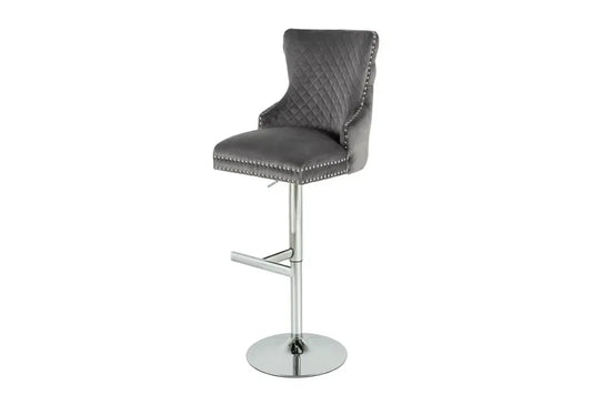 Set 2 scaune de bar din Otel inoxidabil Argintiu si Catifea Gri H108-130xL50cm Castle