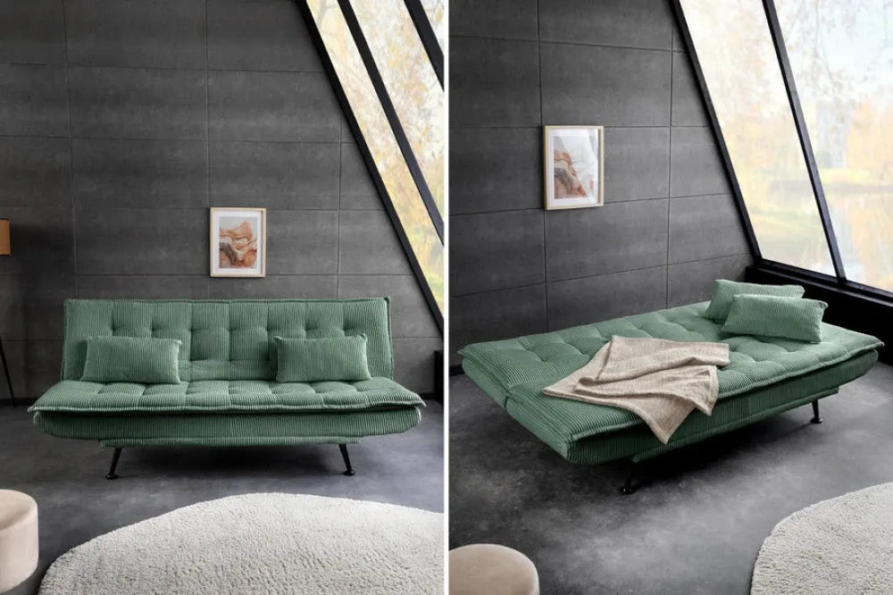 Canapea cu functie pat tapitata cu Catifea raiata Verde L195cm Jazz