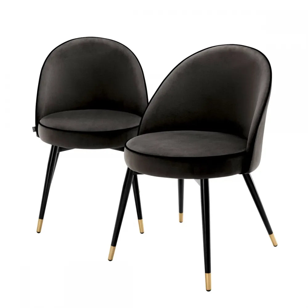 Set 2 scaune tapitat cu Catifea Gri deschis cu picioare din Metal Negru/Auriu H83xL55xA64cm Cooper Eichholtz