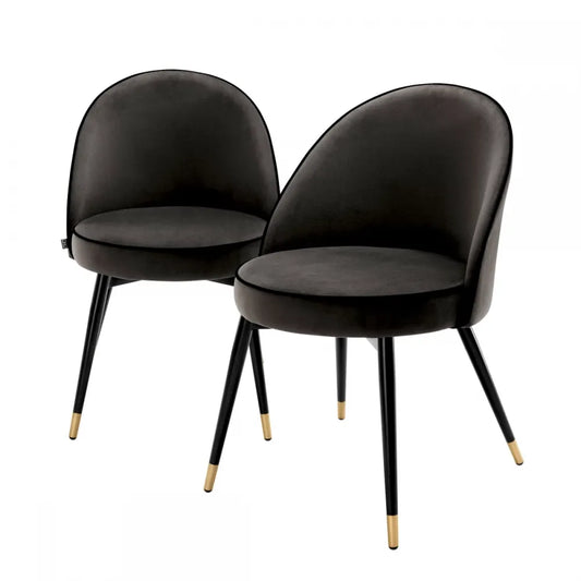 Set 2 scaune tapitat cu Catifea Gri deschis cu picioare din Metal Negru/Auriu H83xL55xA64cm Cooper Eichholtz
