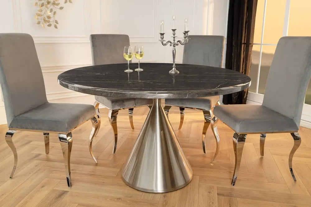 Masa din Marmura artificiala Negru si Metal Argintiu D130xH77cm Elegancia
