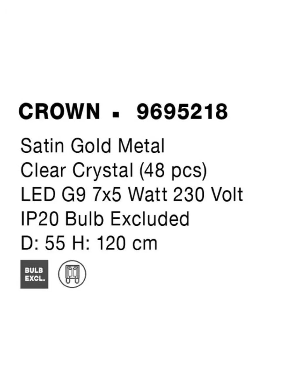 Candelabru structura din Metal Auriu si abajur din Cristal Transparent H120xL55cm IP20 CROWN