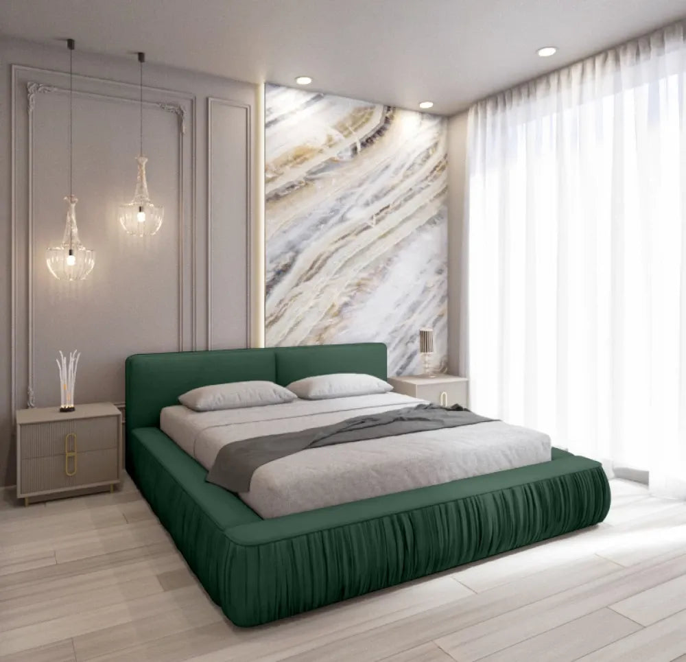 Pat 180x200cm tapitat cu Catifea Verde Naomi