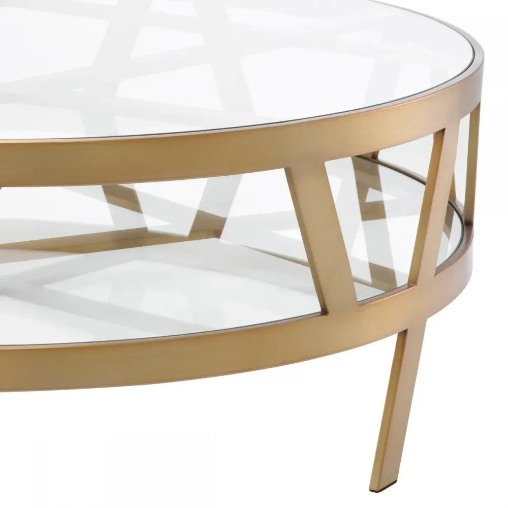 Masuta de cafea Rotunda din Otel inoxidabil Alama si Sticla Transparent D110xH37cm Billinghurst Eichholtz