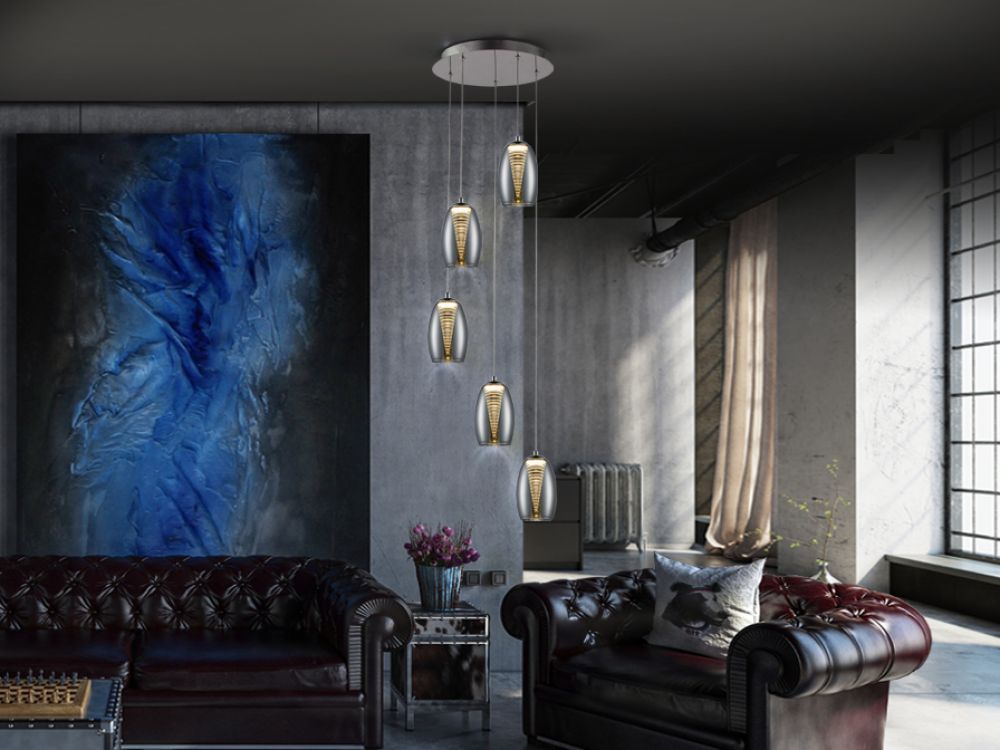 Lustra rotunda cu inaltime reglabila din Sticla Transparent cu LED D38xH170cm Nebula