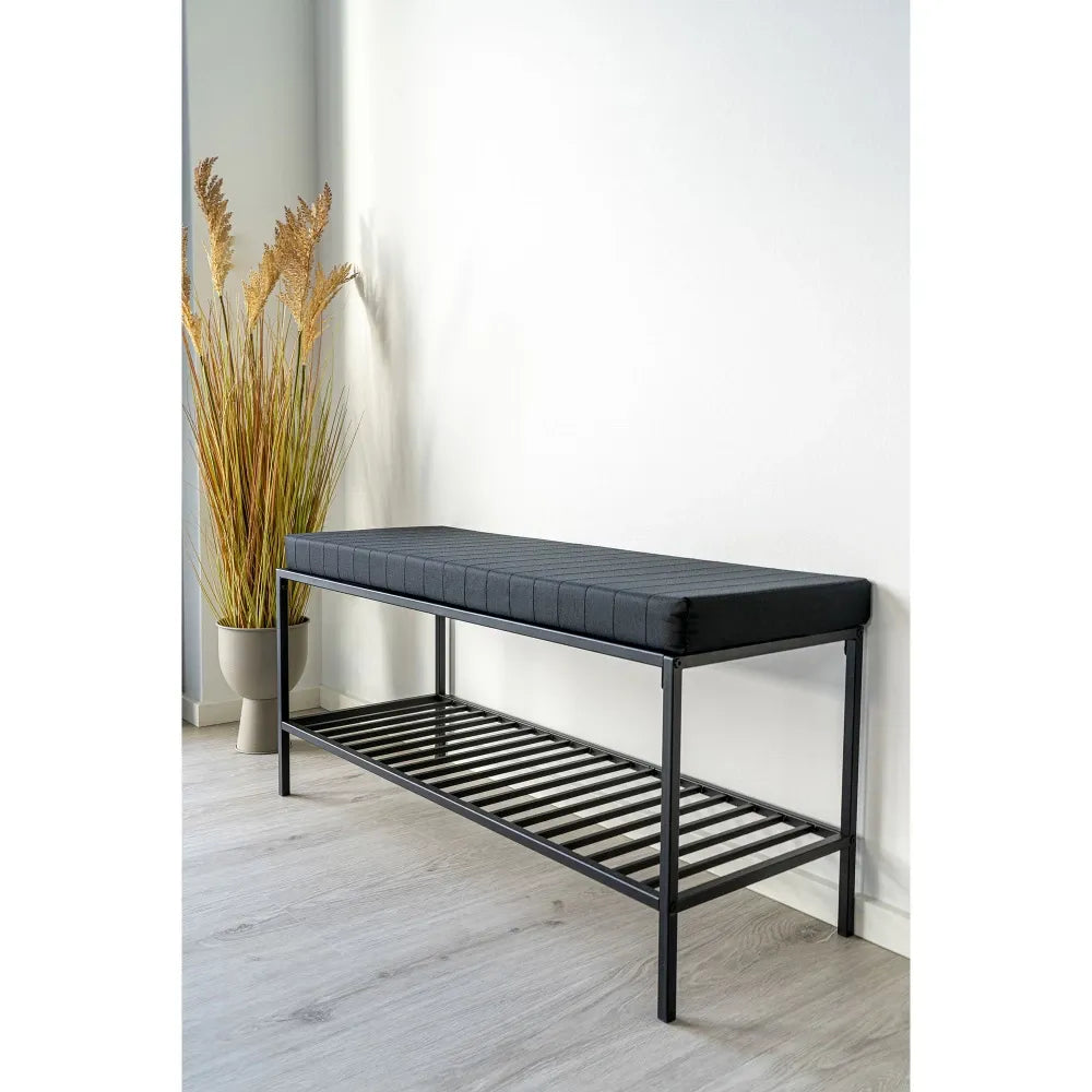 Bancheta din Metal Negru si Stofa Negru H48.5xL100cm Vita