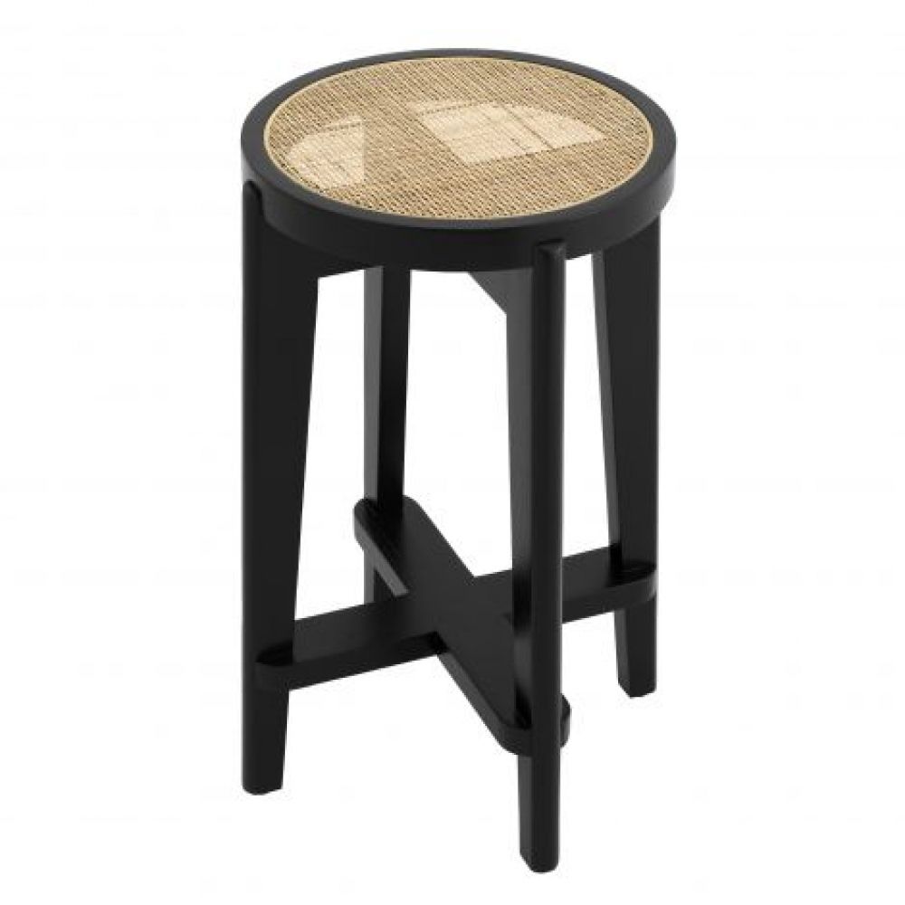 Scaun de insula din Ratan Bej cu picioare din Lemn Negru H67xL44xA44cm Dareau