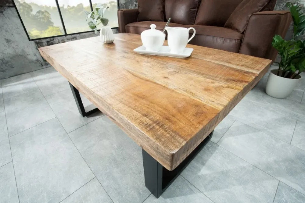 Masuta de cafea Dreptunghiulara din Lemn masiv de mango Maro si Metal Negru L100xH46cm Iron Craft