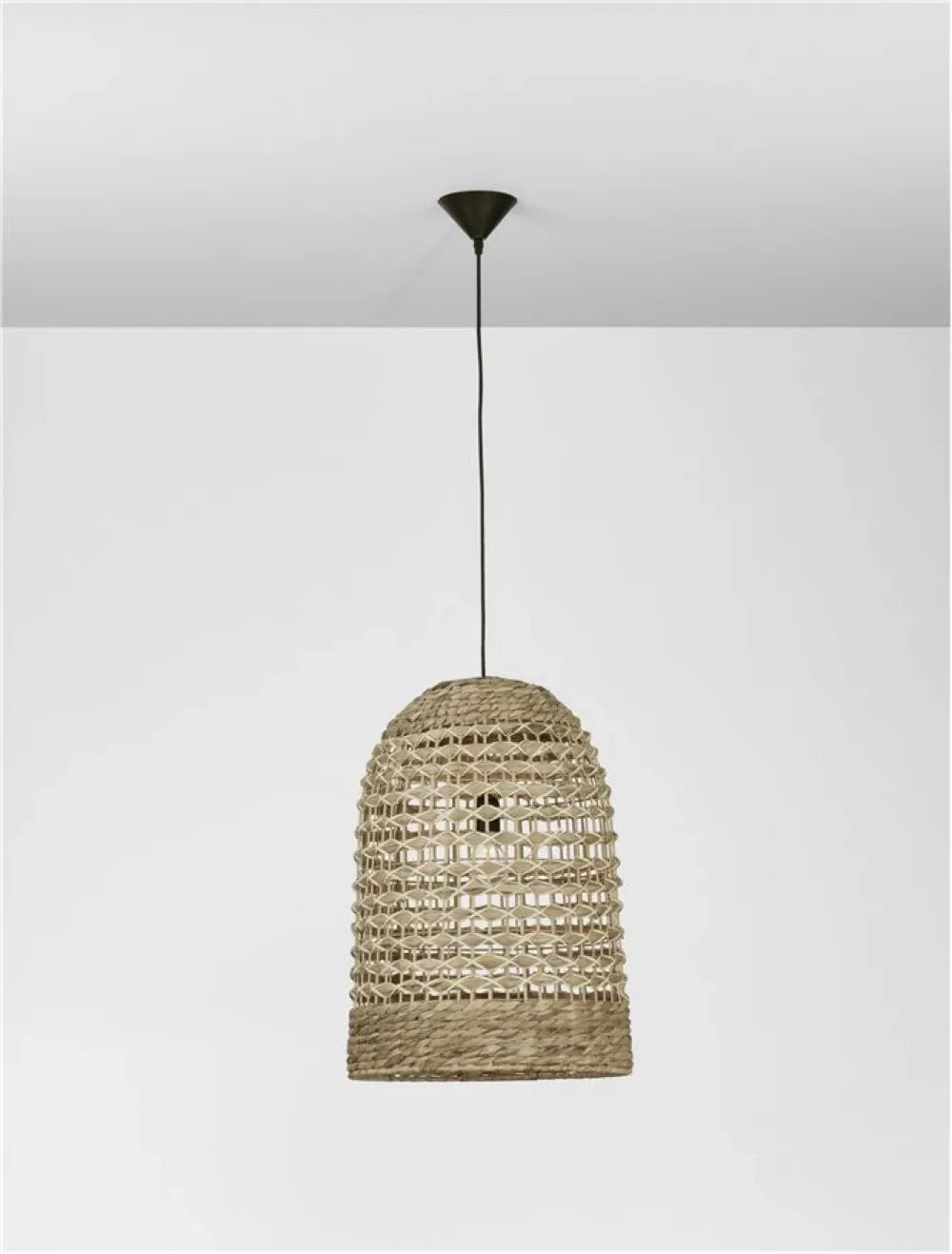 Pendul structura din Metal Negru si abajur din Ratan Bej H205xL42cm IP20 GRIFFIN