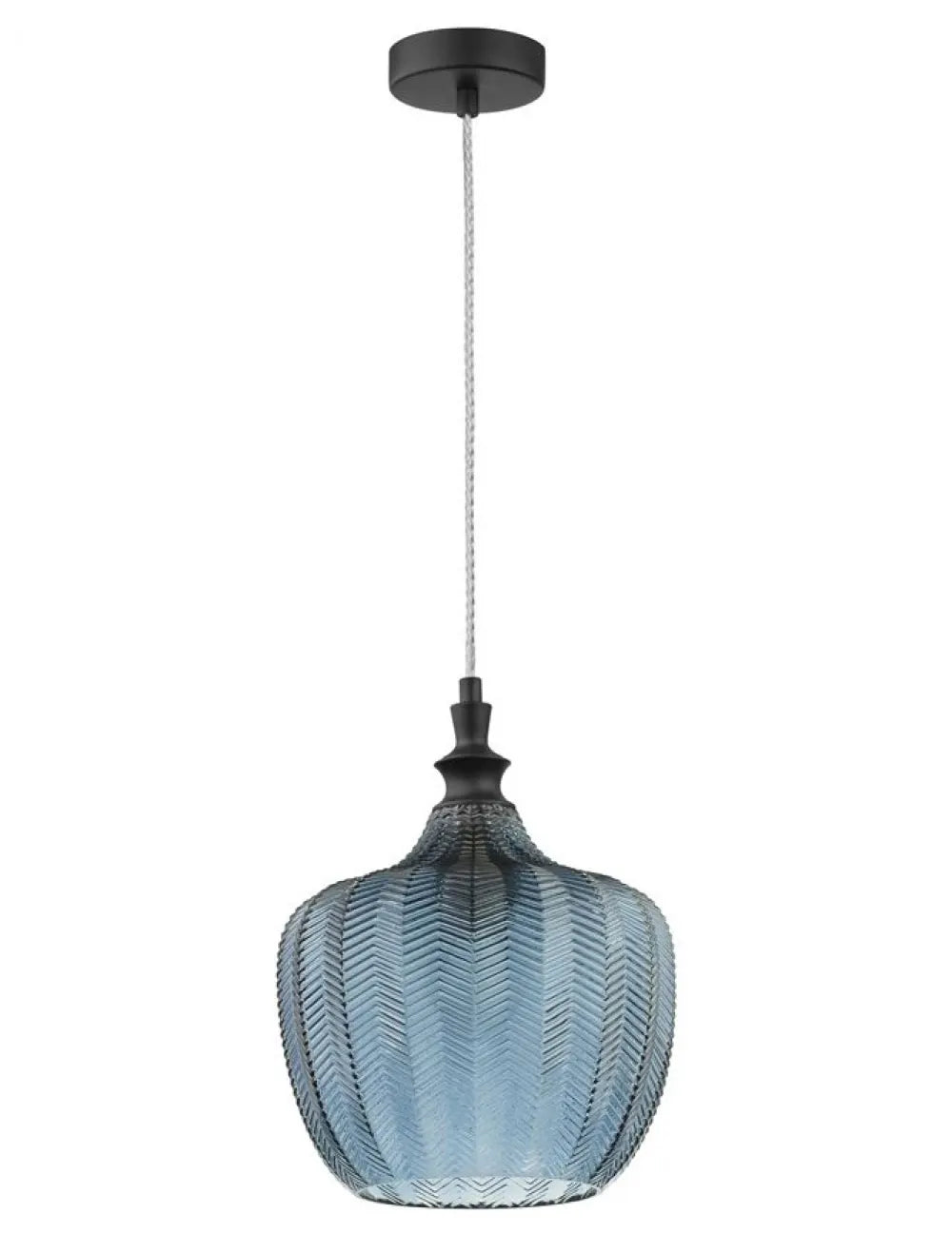 Pendul structura din Metal Negru si abajur din Sticla Albastru H120xL24cm IP20 LONI