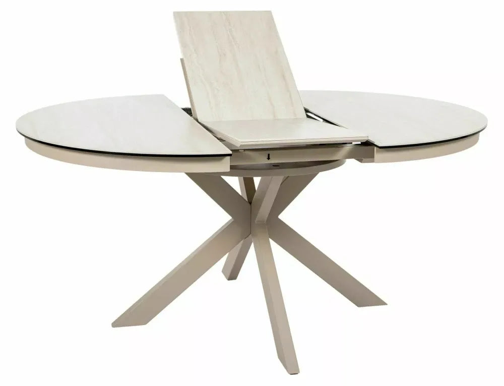 Masa extensibila din Metal Bej si Sticla securizata+Ceramica Bej mat L120-160xH76cm Porto
