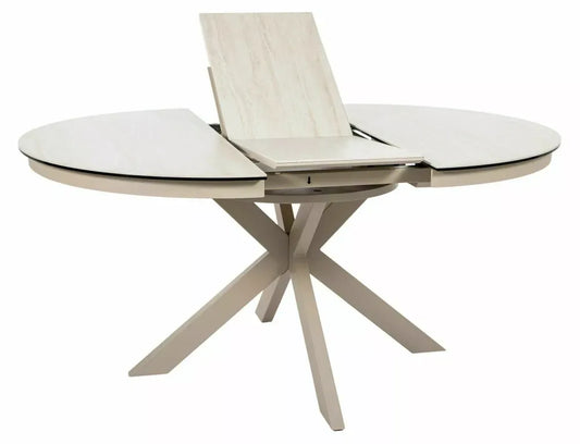 Masa extensibila din Metal Bej si Sticla securizata+Ceramica Bej mat L120-160xH76cm Porto