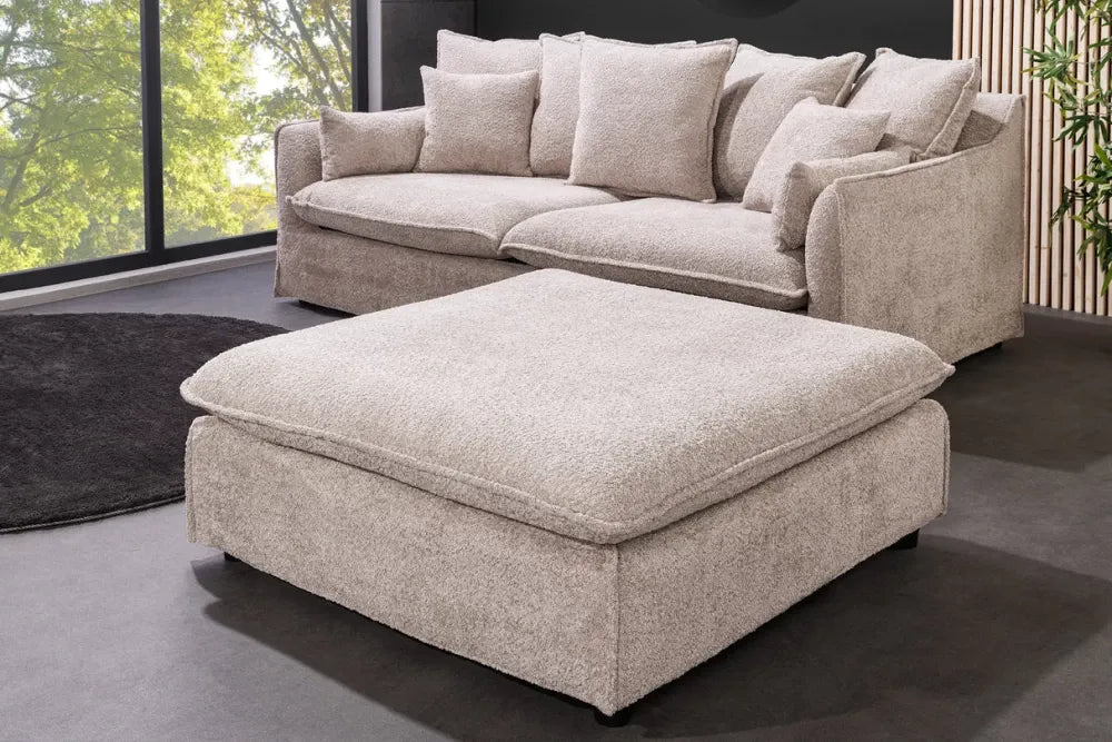 Puf cu husa detasabila din Lemn Negru si Stofa boucle Bej H42xL100cm Heaven