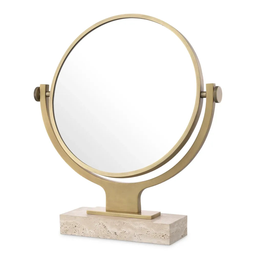 Oglinda de masa din Metal/Travertin Alama/Bej D40cm Briançon Eichholtz