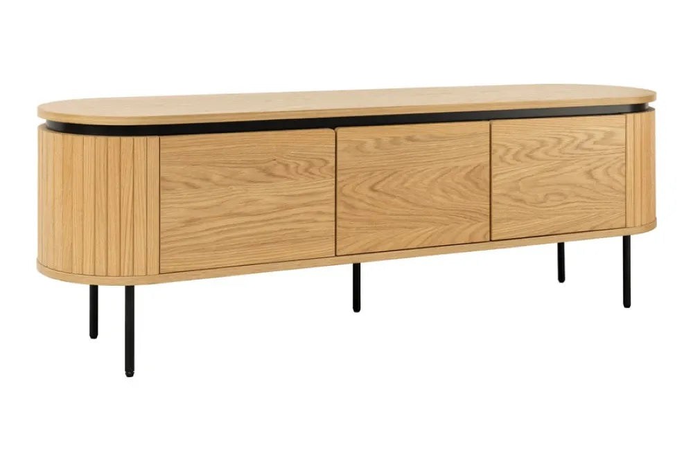 Comoda TV din MDF/Furnir de stejar Maro si Metal Negru L160xH55cm ATELIER