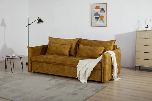 Canapea extensibila de 3 locuri tapitat cu Catifea raiata Galben L215cm Apartment
