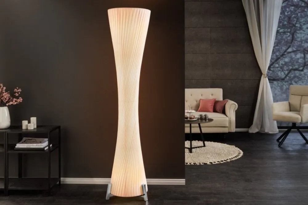 Lampa de podea din Metal Argintiu si Textil Alb H180xD43cm Paris