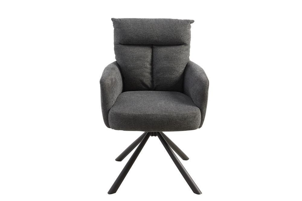 Set 2 scaune rotative tapitat cu Stofa Gri cu picioare din Metal Negru H92xL60xA67cm Big George Retro