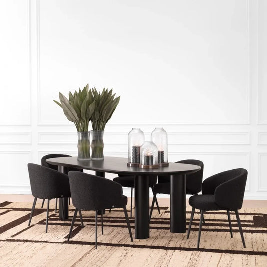 Set 2 scaune cu brate tapitat cu Stofa boucle Negru cu picioare din Metal Negru H79xL56xA58cm Lloyd Eichholtz