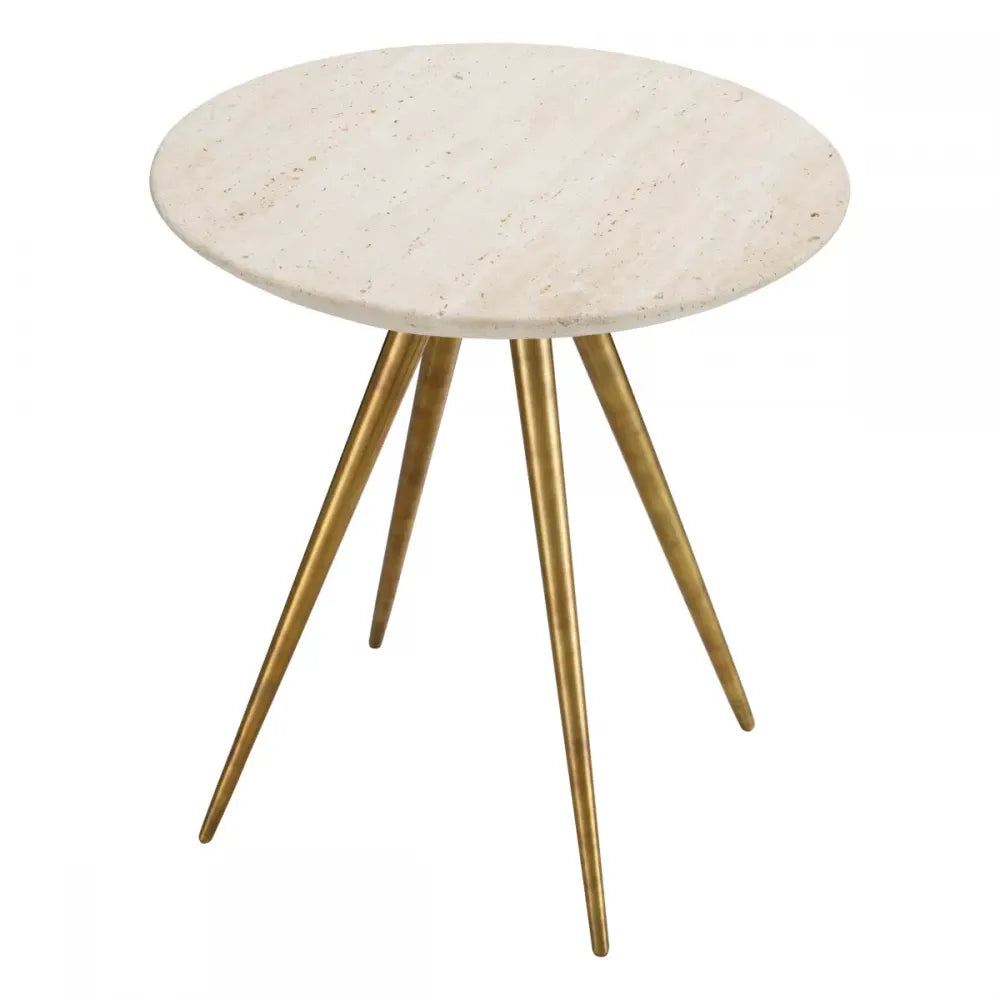 Masuta laterala Rotunda din Aluminiu Alama antichizata si Travertin Bej D44.5xH47.5cm Ranco Eichholtz