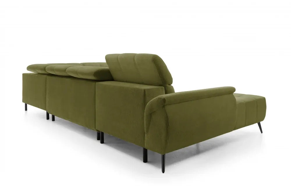 Coltar extensibil electric In forma de U  tapitat cu Chenille Verde cu lada depozitare Genova III