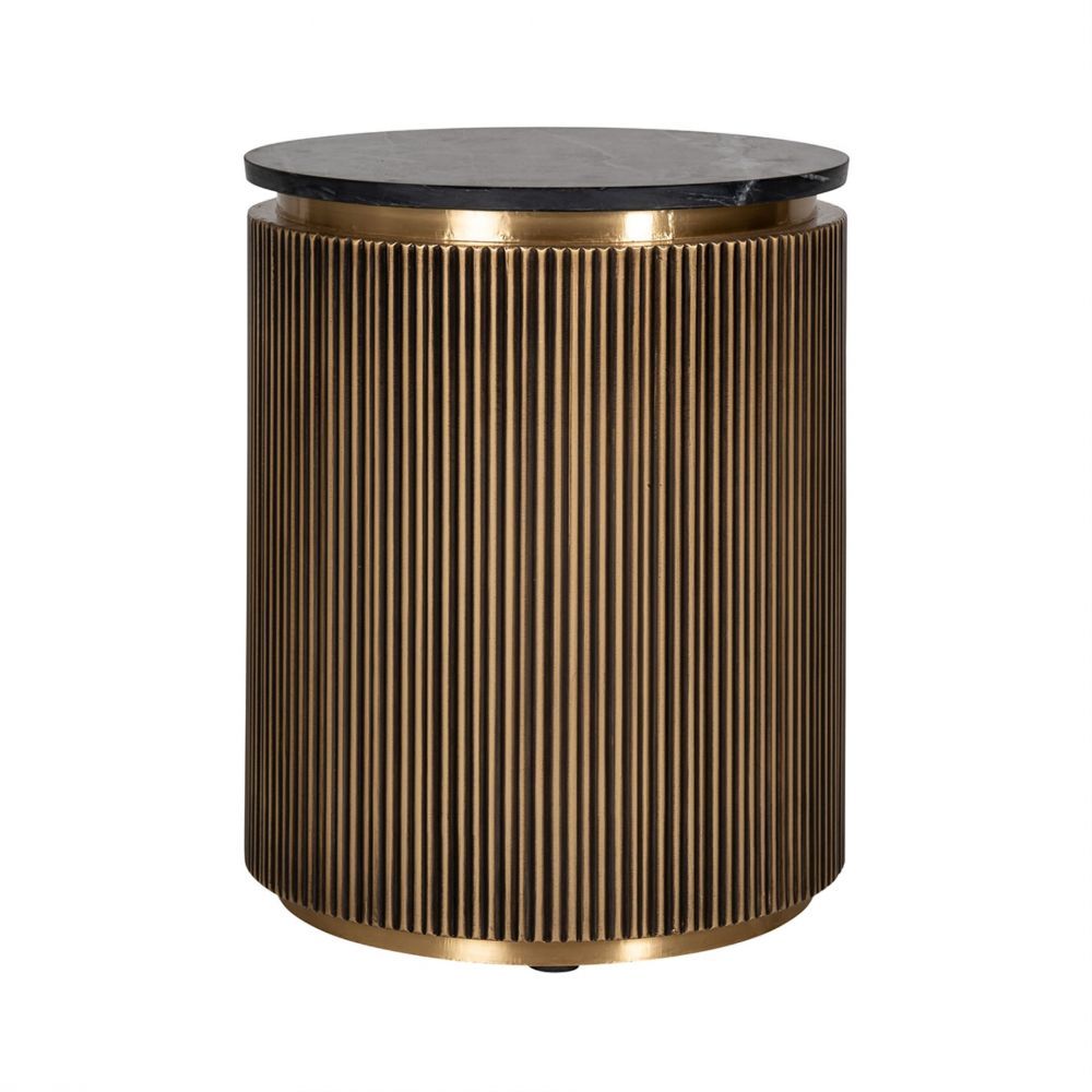 Masuta de colt rotunda din marmura si Metal Negru/Auriu D50xH61cm Ironville Richmond Interiors
