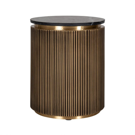 Masuta de colt rotunda din marmura si Metal Negru/Auriu D50xH61cm Ironville Richmond Interiors