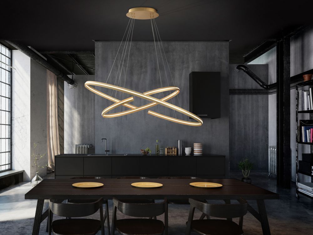 Lustra ovala cu inaltime reglabila din Aluminiu Auriu cu LED L120x60xH120cm Elipse