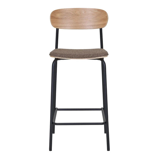 Set 2 scaune de insula din Metal Negru si Lemn de frasin Maro H95xL49xA42,5cm Estepona