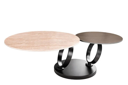 Masuta de cafea din Ceramica Bej/Maro ruginiu si Metal Negru L135xH44cm Dancing Rings