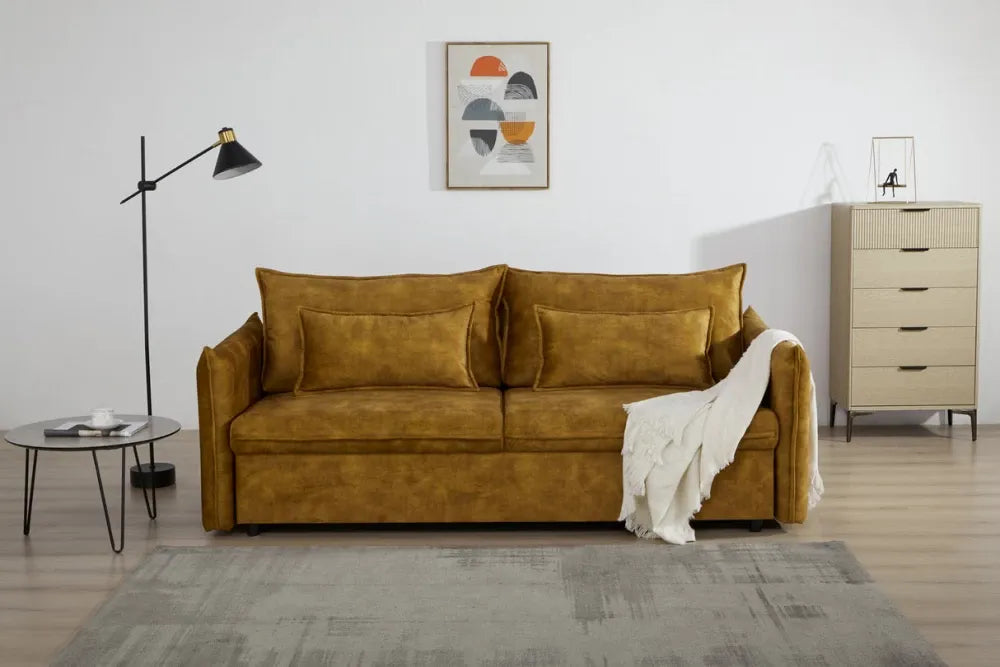 Canapea extensibila de 3 locuri tapitat cu Catifea raiata Galben L215cm Apartment