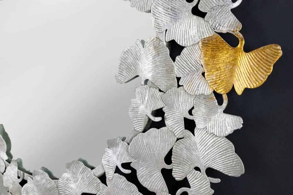 Oglinda cu rama din Metal Auriu/Argintiu D92cm Ginkgo Leaves