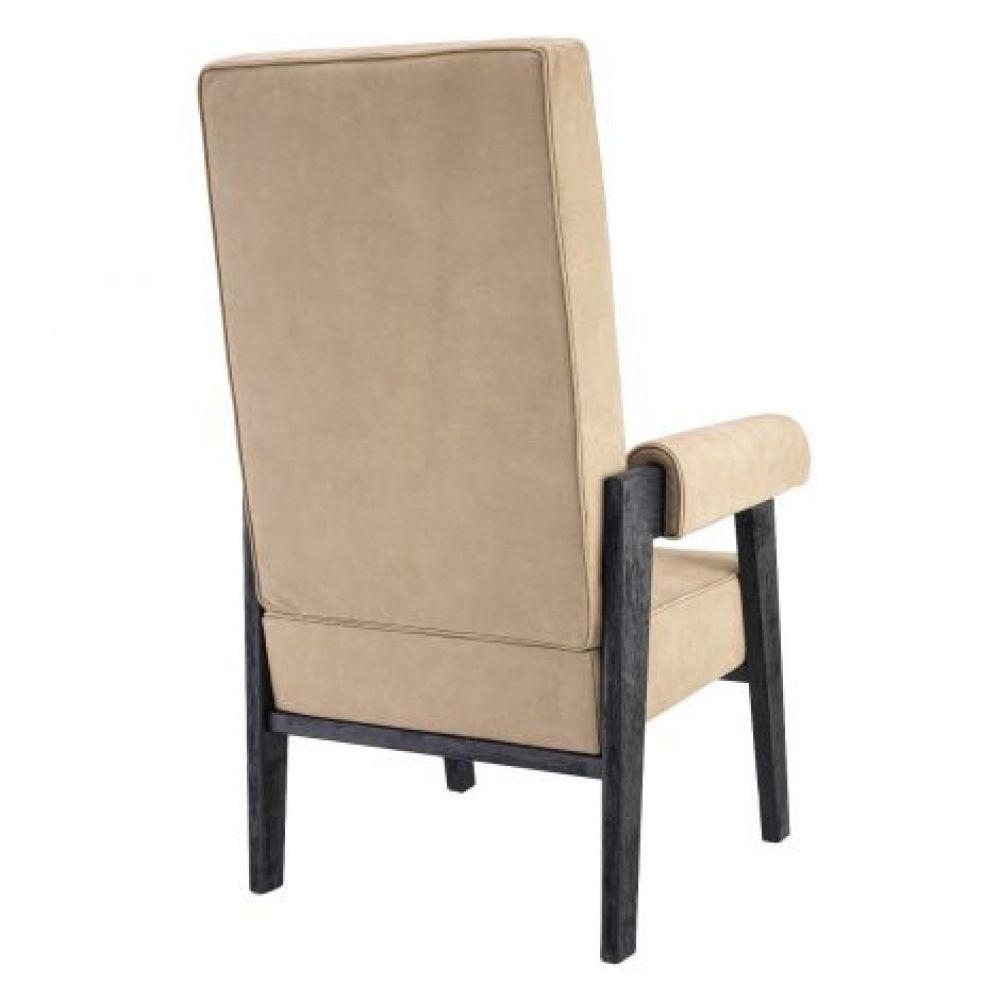 Fotoliu din Piele Bej cu baza din Lemn masiv de stejar Negru H123xL70xA78cm Milo