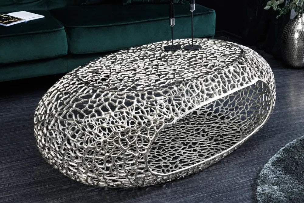 Masuta de cafea din Metal Argintiu L119xH40cm Organic leaf
