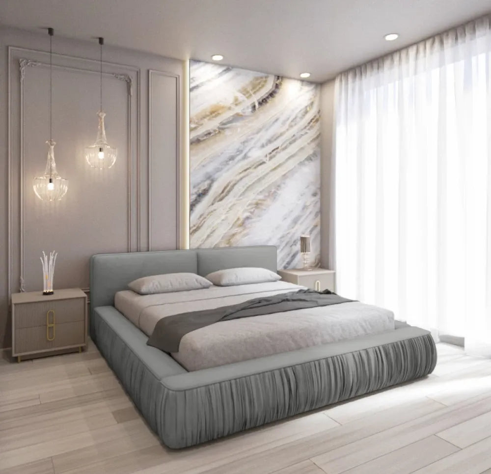 Pat 180x200cm tapitat cu Catifea Gri Naomi