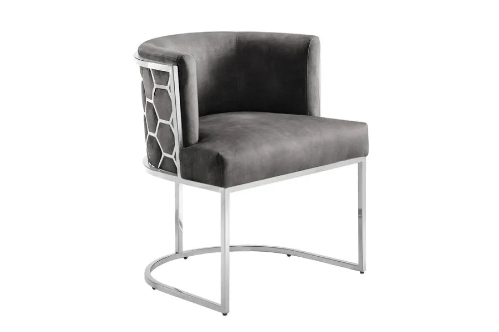 Scaun tapitat cu Catifea Gri si picioare din Otel inoxidabil Argintiu H74xL64xA56cm ELEGANCE