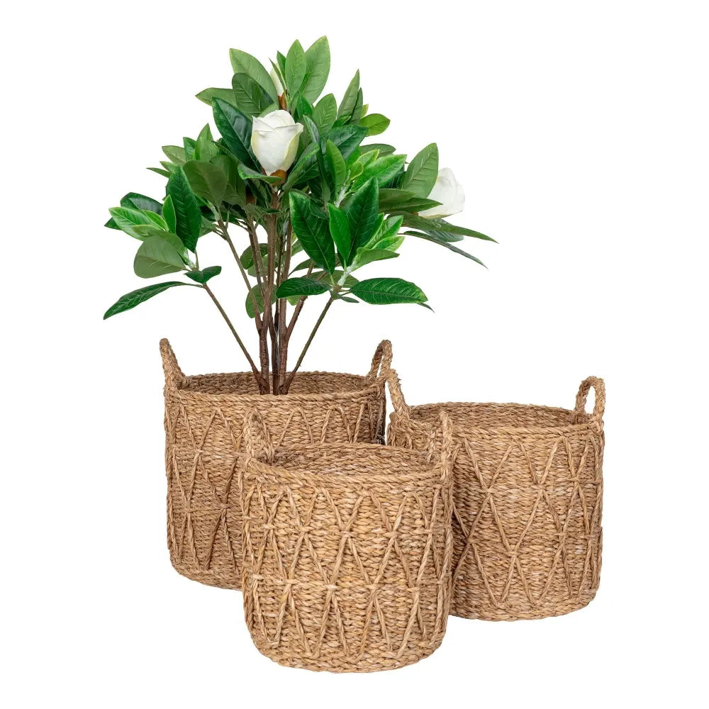 Set 3 cosuri depozitare impletite natural Maro H25/27/30xD28/32/36cm Krabi