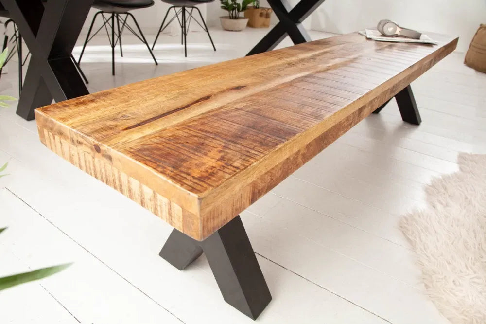Bancheta din Metal Negru si Lemn de mango Maro H46xL200cm Iron craft