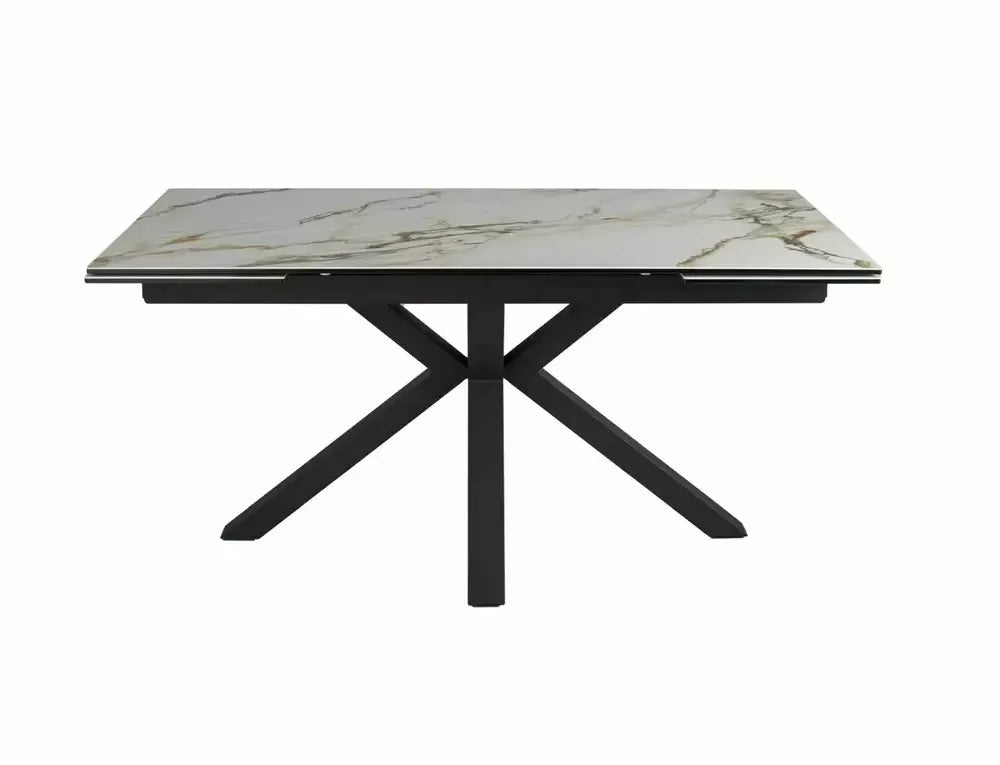 Masa Extensibila de 12 persoane din Sticla securizata+Ceramica Alb amber bianco si Metal Negru mat L160-240xH76cm Columbus