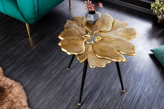 Masuta de cafea Asimetrica din Metal si Metal Auriu/Negru L58xH50cm Ginkgo Leafs