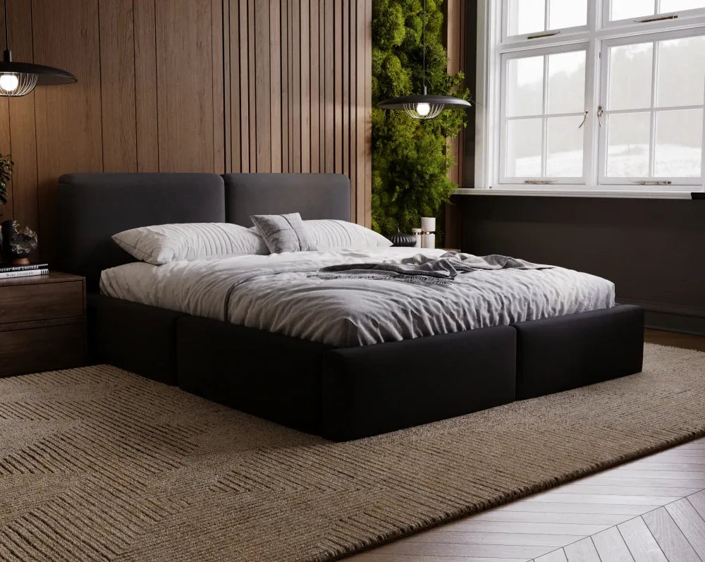 Pat 200 x 200 tapitat cu Catifea Magic velvet Negru Elara