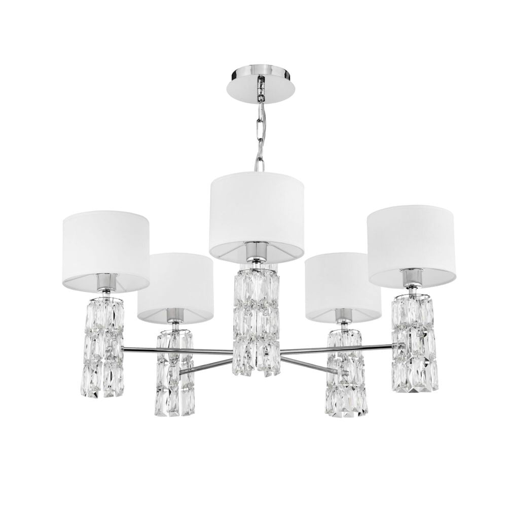 Candelabru rotund cu inaltime reglabila din Textil Alb cu 5 becuri D70xH81cm Talento